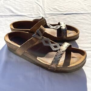 NAOT Aspen Silver Pewter Rhinestone Slide On Wedge Sandals Womens 40